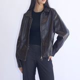 SCG MADE | Basic 90s Style Faux Leather Bomber Jacket in Brown