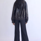 SCG MADE | Basic 90s Style Faux Leather Bomber Jacket in Brown