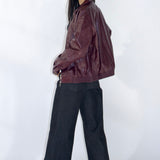 SCG MADE | Basic 90s Style Faux Leather Bomber Jacket in Wine