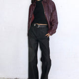 Vintage-inspired 90s wine faux leather bomber jacket oversized fit warm silky lining by SCG MADE