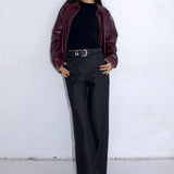 SCG MADE | Basic 90s Style Faux Leather Bomber Jacket in Wine