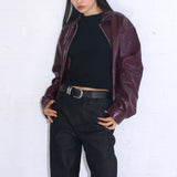 SCG MADE | Basic 90s Style Faux Leather Bomber Jacket in Wine