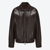 SCG MADE | Basic 90s Style Faux Leather Bomber Jacket in Brown