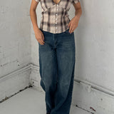 SCG MADE | Vivien Button Front Short-sleeves Plaid Blouse