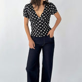 SCG MADE | Vivien Button Front Short-sleeves Polka-dot Blouse