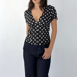 SCG MADE | Vivien Button Front Short-sleeves Polka-dot Blouse