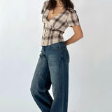SCG MADE | Vivien Button Front Short-sleeves Plaid Blouse