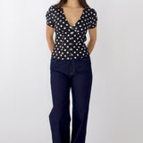 SCG MADE | Vivien Button Front Short-sleeves Polka-dot Blouse