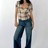 SCG MADE | Vivien Button Front Short-sleeves Plaid Blouse