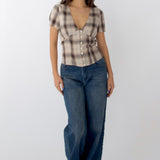 SCG MADE | Vivien Button Front Short-sleeves Plaid Blouse