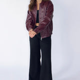 SCG MADE | Basic 90s Style Faux Leather Bomber Jacket in Wine
