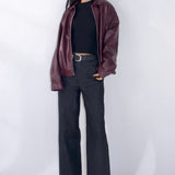 SCG MADE | Basic 90s Style Faux Leather Bomber Jacket in Wine