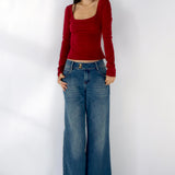 Rita medium wash low-rise wide-leg retro denim jeans comfortable minimalistic fit by SCG MADE