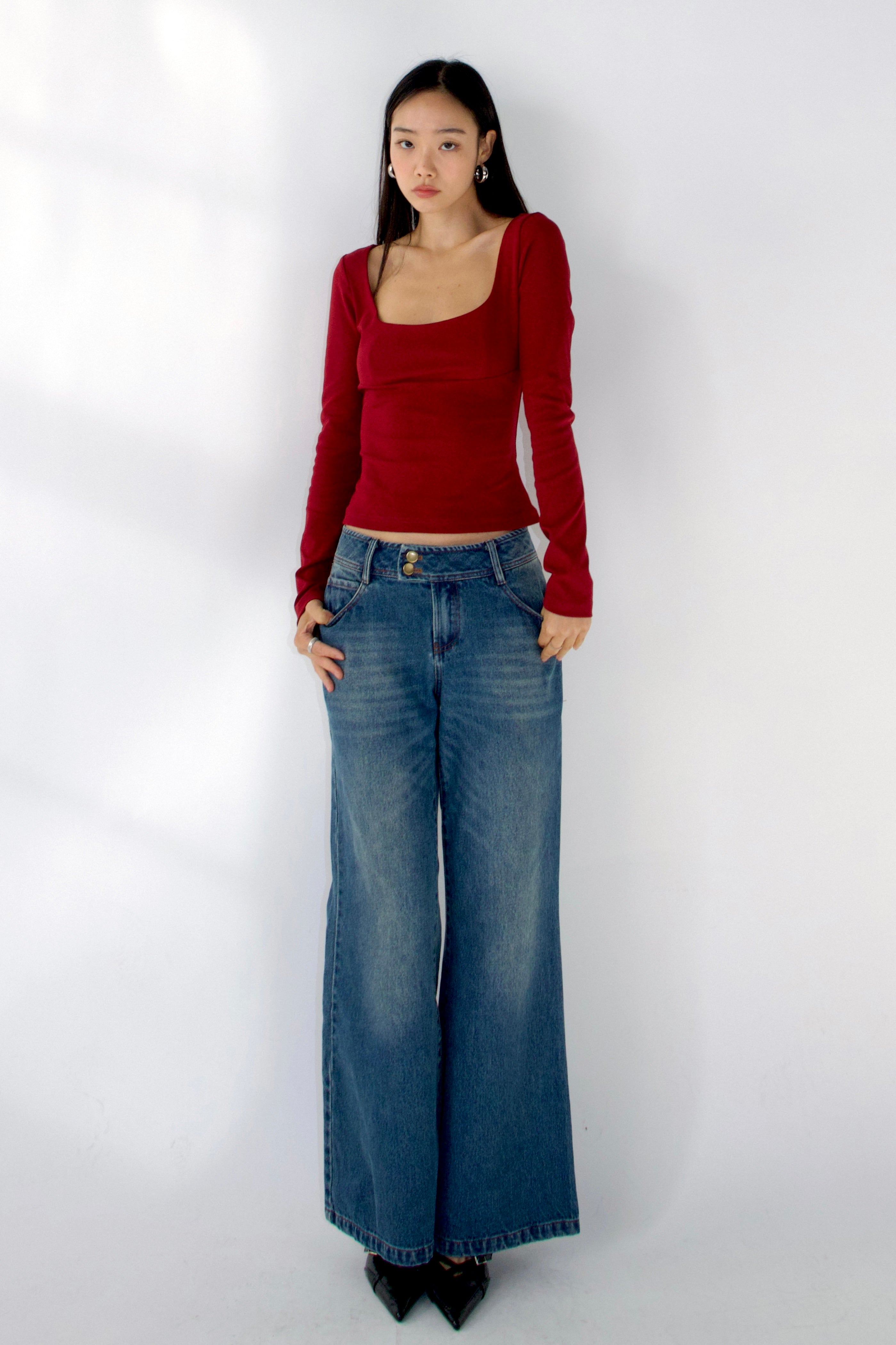 Rita medium wash low-rise wide-leg retro denim jeans comfortable minimalistic fit by SCG MADE