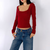 Margaux long sleeve square neck top in soft sculpting cotton minimalistic flattering fit by SCG MADE