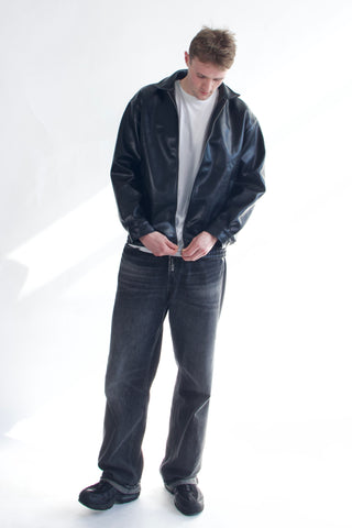 Basic Faux Leather Bomber Jacket