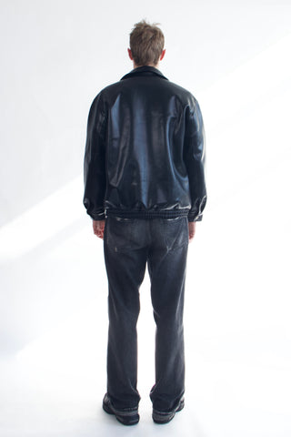 Basic Faux Leather Bomber Jacket