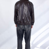 SCG MADE | Basic 90s Style Faux Leather Bomber Jacket in Brown