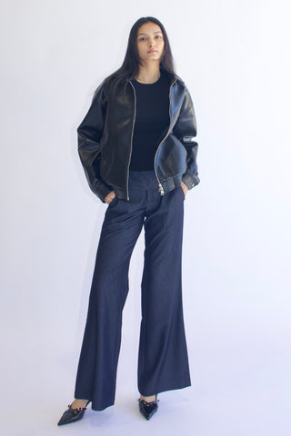 Basic Faux Leather Bomber Jacket