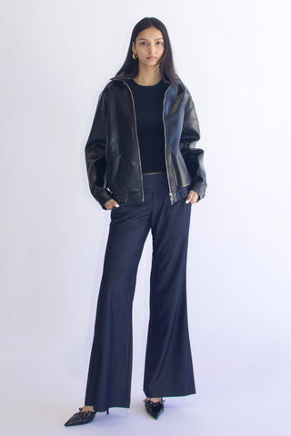 Vintage-inspired brown faux leather bomber jacket oversized and comfortable fit handmade by SCG MADE