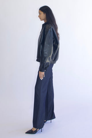 Basic Faux Leather Bomber Jacket