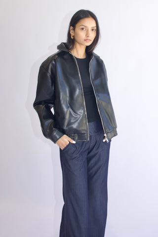 Basic Faux Leather Bomber Jacket