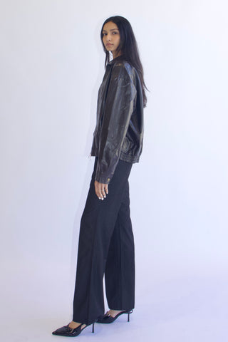 Basic 90s Style Faux Leather Bomber Jacket in Brown