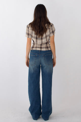 Vivien Button Front Short-sleeves Plaid Blouse