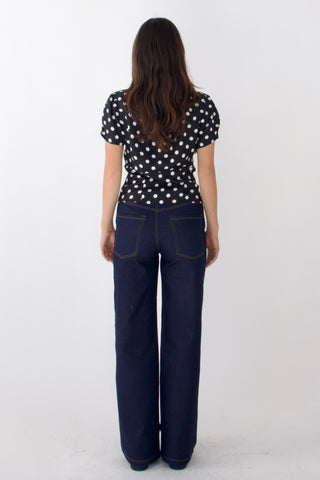 Vivien Button Front Short-sleeves Polka-dot Blouse