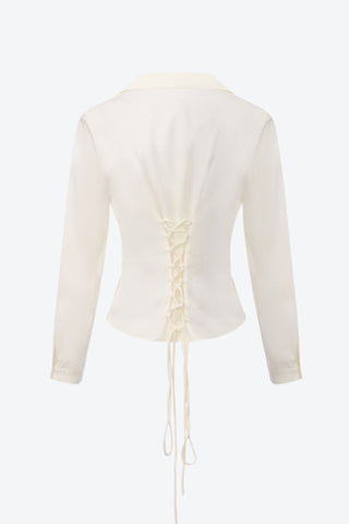 Noir Lace-Back Ruched Blouse