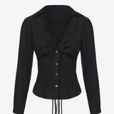 SCG MADE | Noir Lace-Back Ruched Blouse