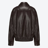 SCG MADE | Basic 90s Style Faux Leather Bomber Jacket in Brown