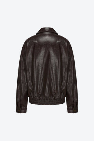 Basic 90s Style Faux Leather Bomber Jacket in Brown