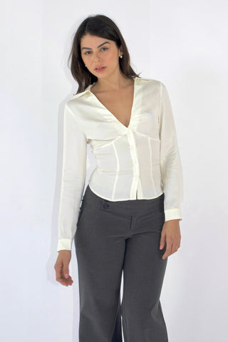 Noir Lace-Back Ruched Blouse