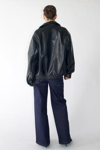Basic Faux Leather Bomber Jacket