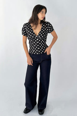 Vivien Button Front Short-sleeves Polka-dot Blouse