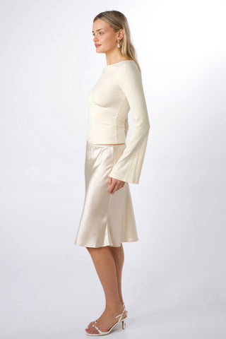 Celine Bamboo Bell Sleeve Boatneck Tie-Back Top