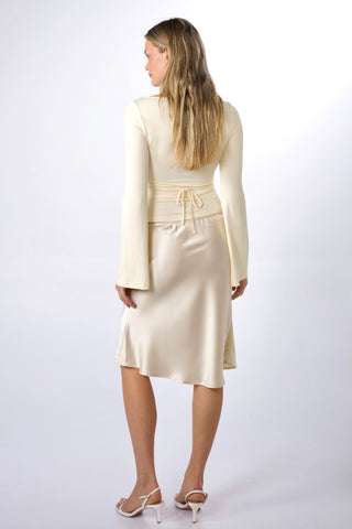 Celine Bamboo Bell Sleeve Boatneck Tie-Back Top