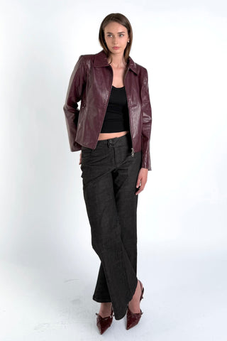 Dylan Faux Leather Jacket in Wine