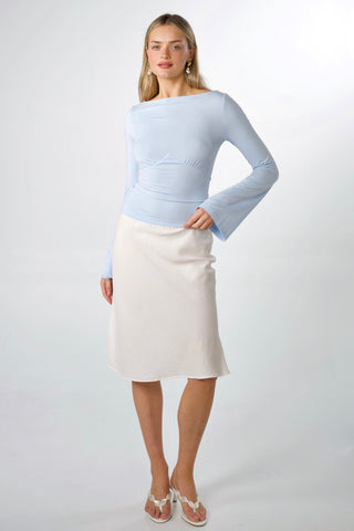 Celine Bamboo Bell Sleeve Boatneck Tie-Back Top