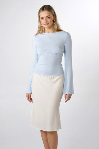 Celine Bamboo Bell Sleeve Boatneck Tie-Back Top