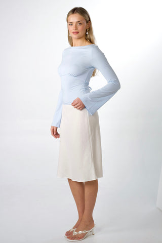Celine Bamboo Bell Sleeve Boatneck Tie-Back Top