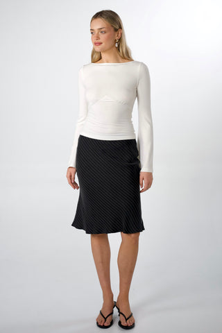 Celine Bamboo Bell Sleeve Boatneck Tie-Back Top