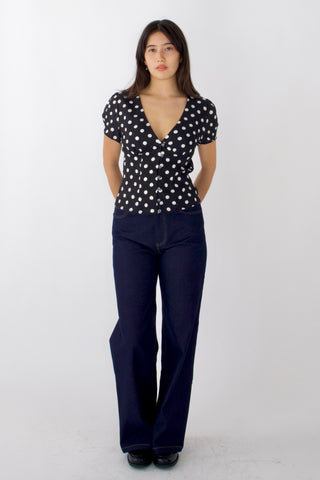 Vivien Button Front Short-sleeves Polka-dot Blouse