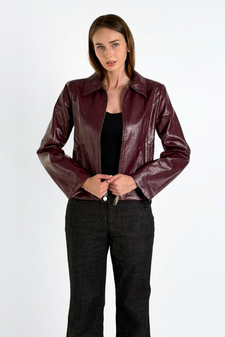 Dylan Faux Leather Jacket in Wine