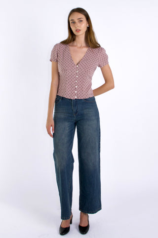 Vivien Button Front Short-sleeves Palka-dot Blouse