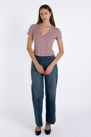 Vivien Button Front Short-sleeves Palka-dot Blouse