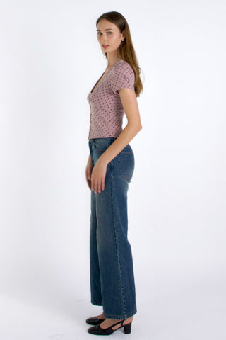 Vivien Button Front Short-sleeves Palka-dot Blouse