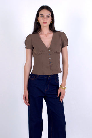 Vivien Button Front Short-sleeves Blouse