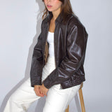 SCG MADE | Basic 90s Style Faux Leather Bomber Jacket in Brown